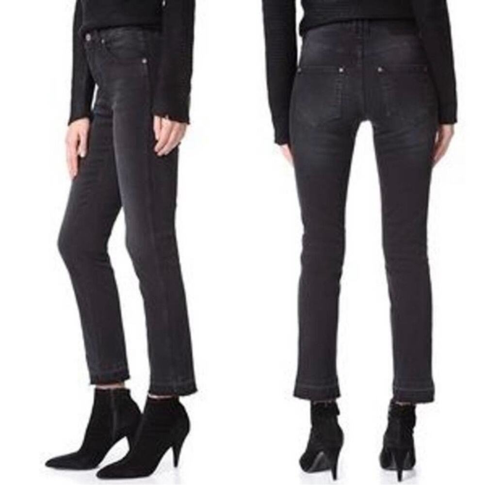Anine Bing Tristan Charcoal Black Raw Hem Bootcut Jeans Size 25